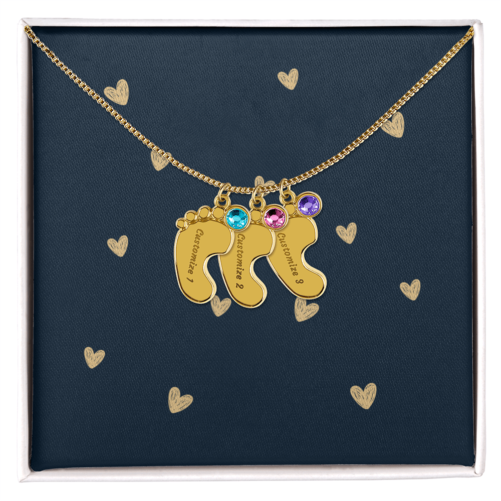 Personalized Cute Baby Feet Necklace with Birthstone | Custom Jewelry Gift Idea