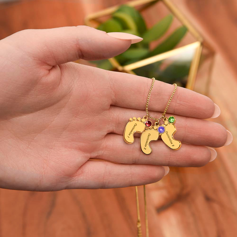 Personalized Cute Baby Feet Necklace with Birthstone | Custom Jewelry Gift Idea