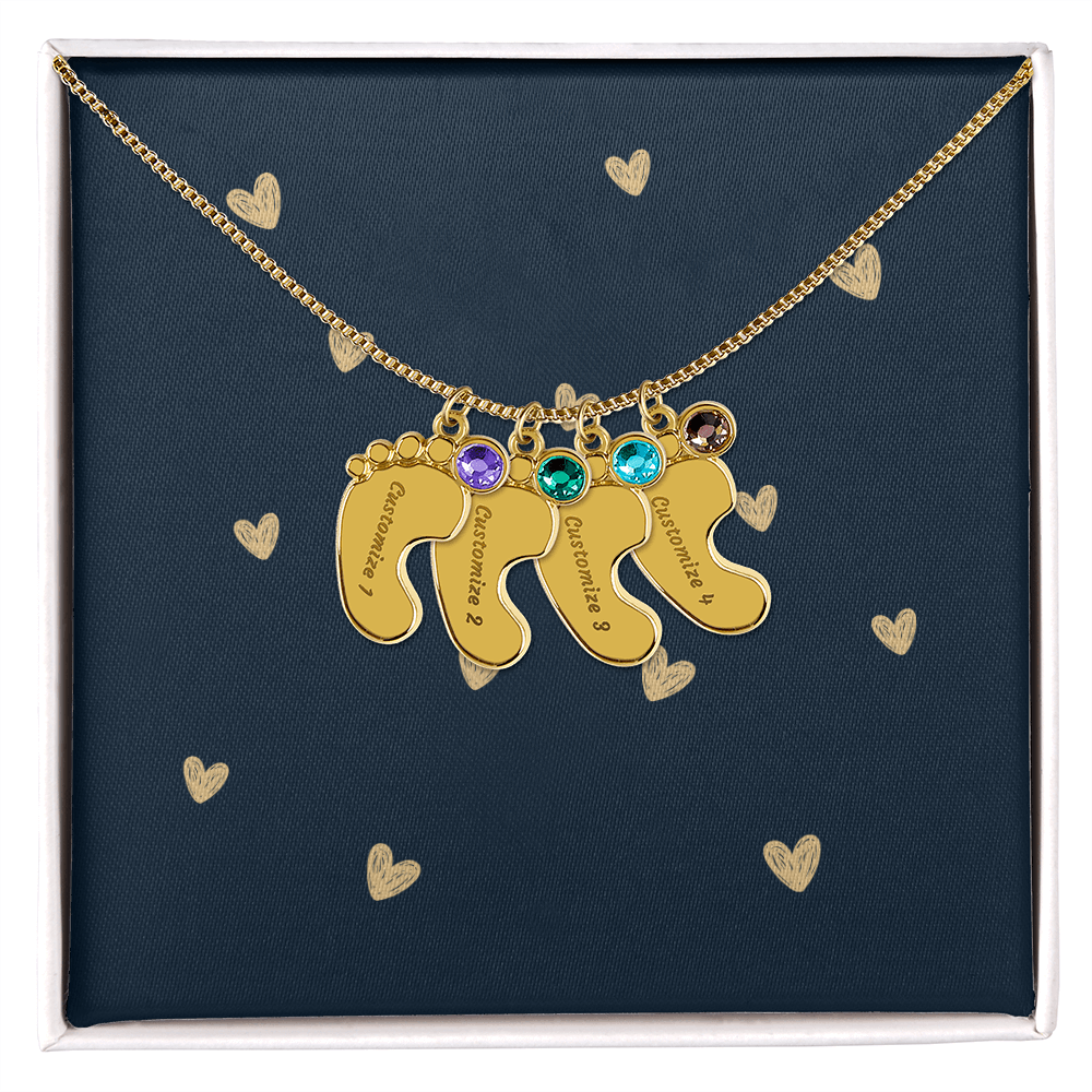 Personalized Cute Baby Feet Necklace with Birthstone | Custom Jewelry Gift Idea