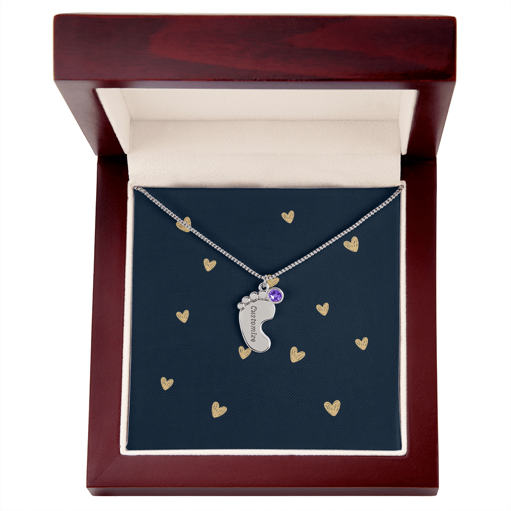 Personalized Cute Baby Feet Necklace with Birthstone | Custom Jewelry Gift Idea