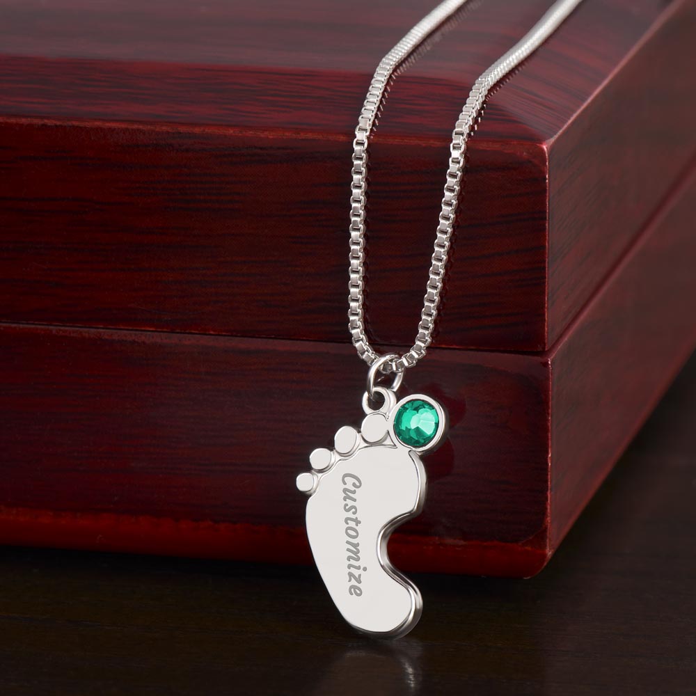 Personalized Cute Baby Feet Necklace with Birthstone | Custom Jewelry Gift Idea