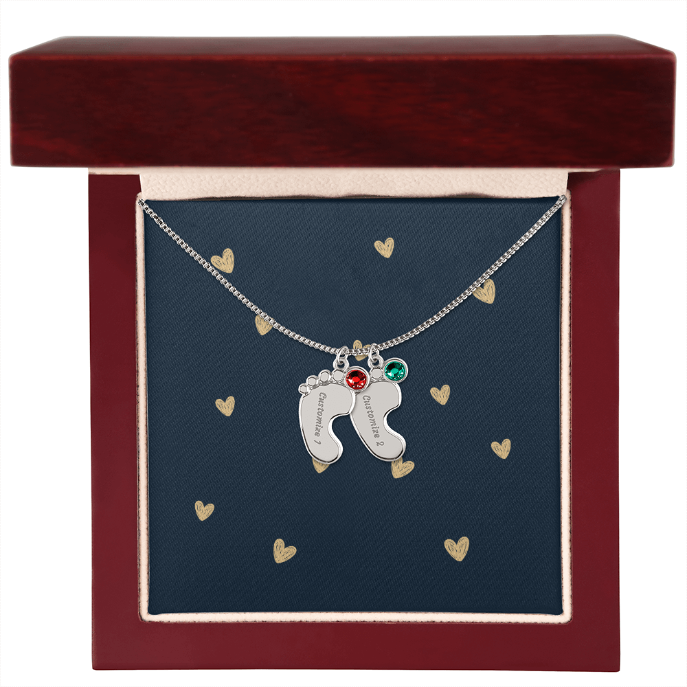 Personalized Cute Baby Feet Necklace with Birthstone | Custom Jewelry Gift Idea
