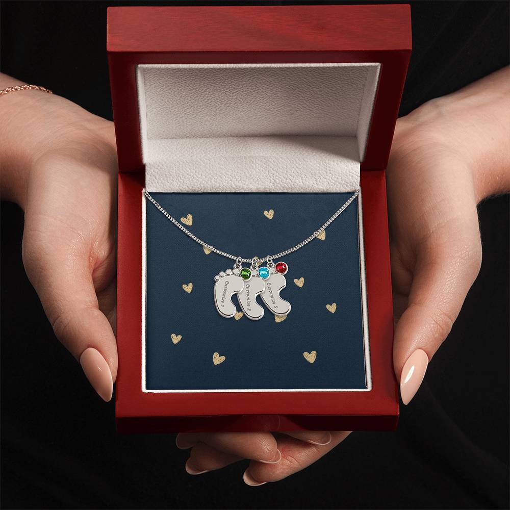 Personalized Cute Baby Feet Necklace with Birthstone | Custom Jewelry Gift Idea