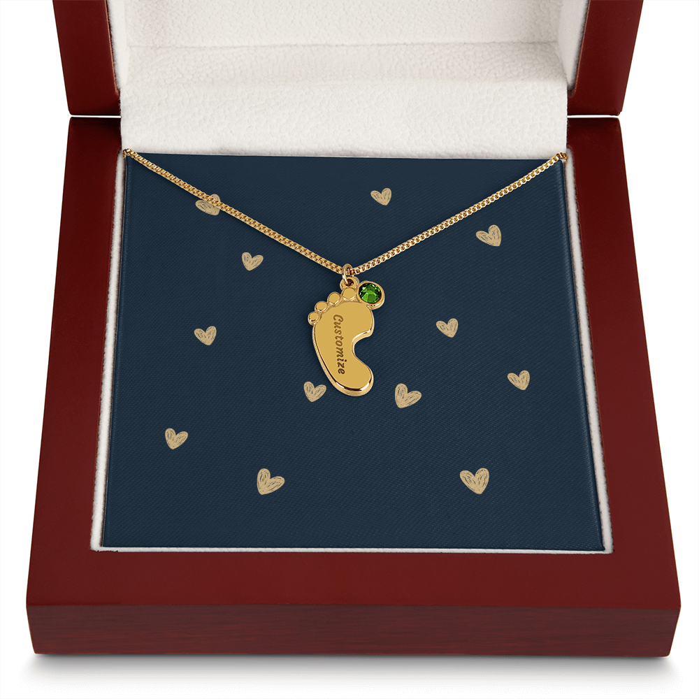 Personalized Cute Baby Feet Necklace with Birthstone | Custom Jewelry Gift Idea