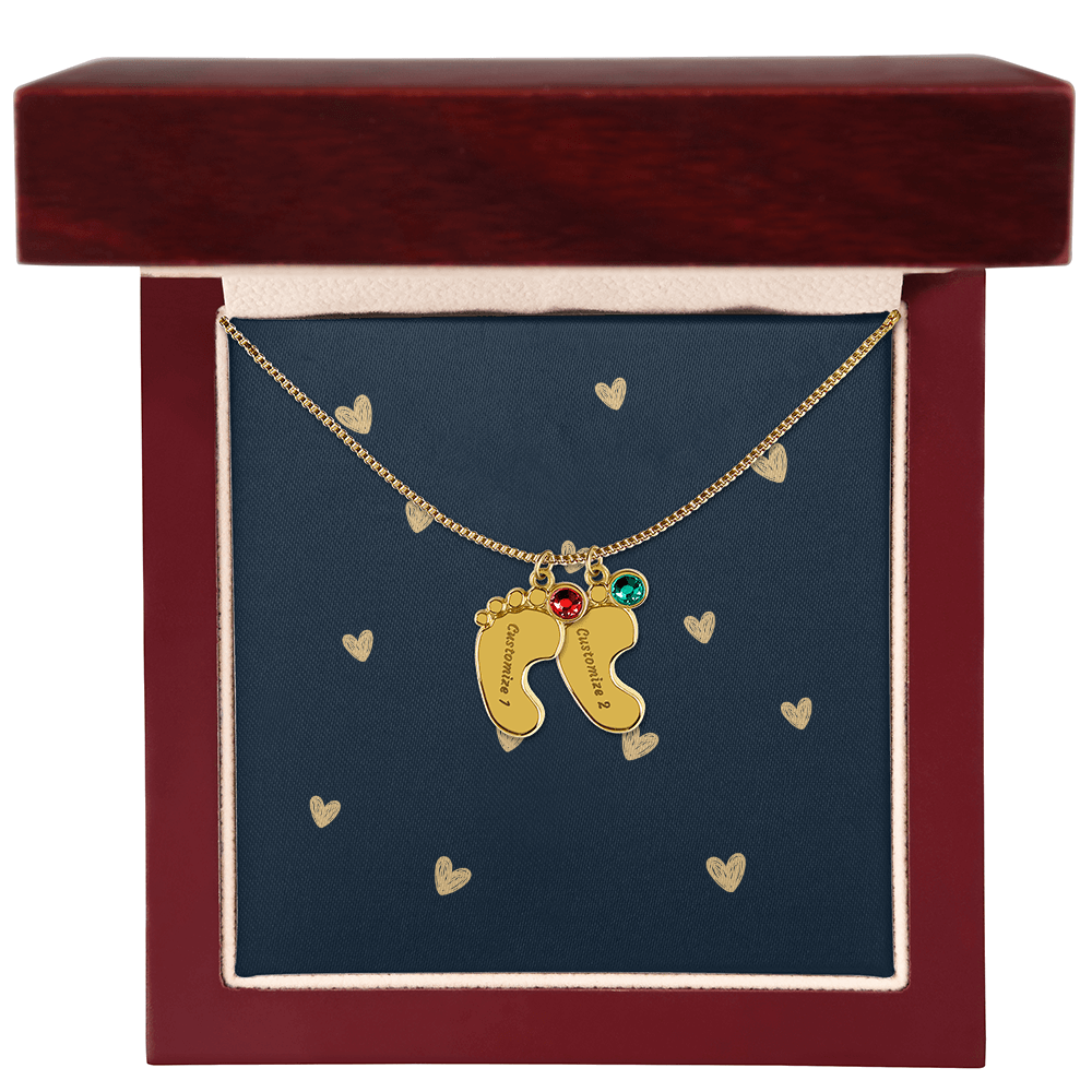 Personalized Cute Baby Feet Necklace with Birthstone | Custom Jewelry Gift Idea