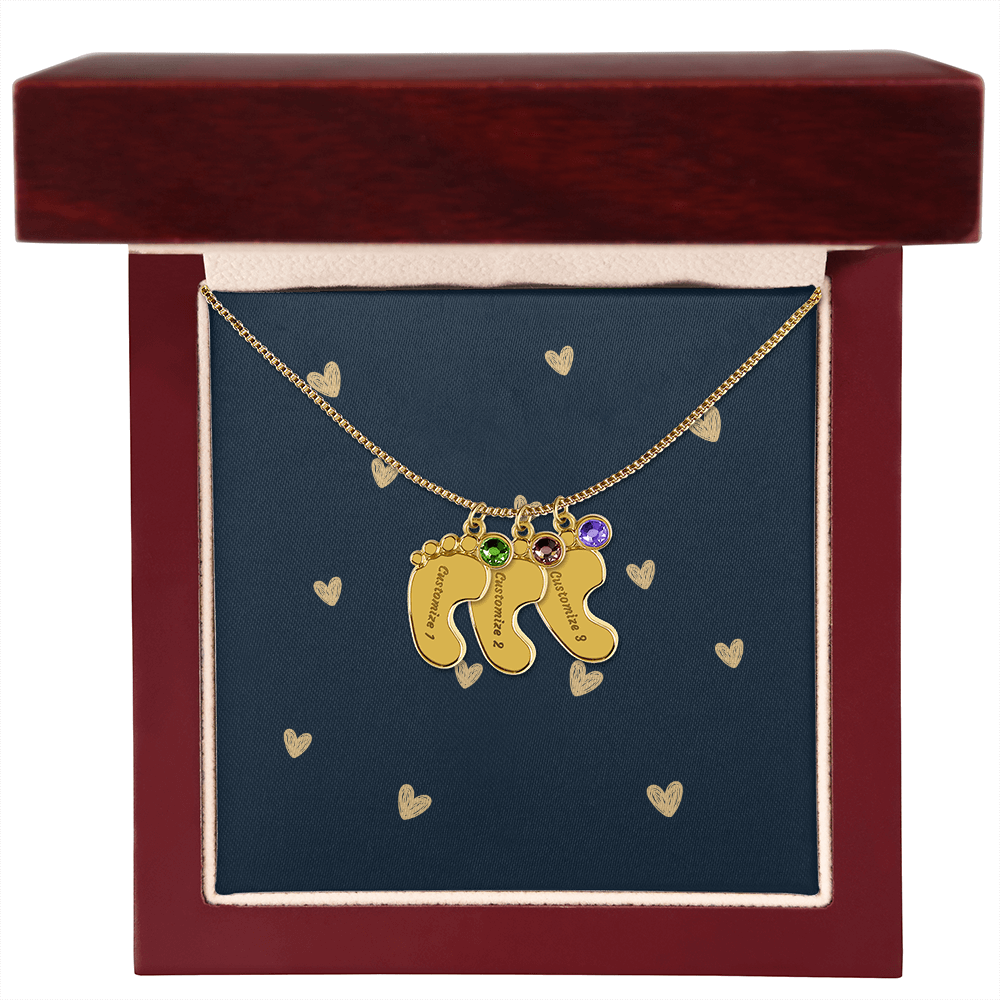 Personalized Cute Baby Feet Necklace with Birthstone | Custom Jewelry Gift Idea