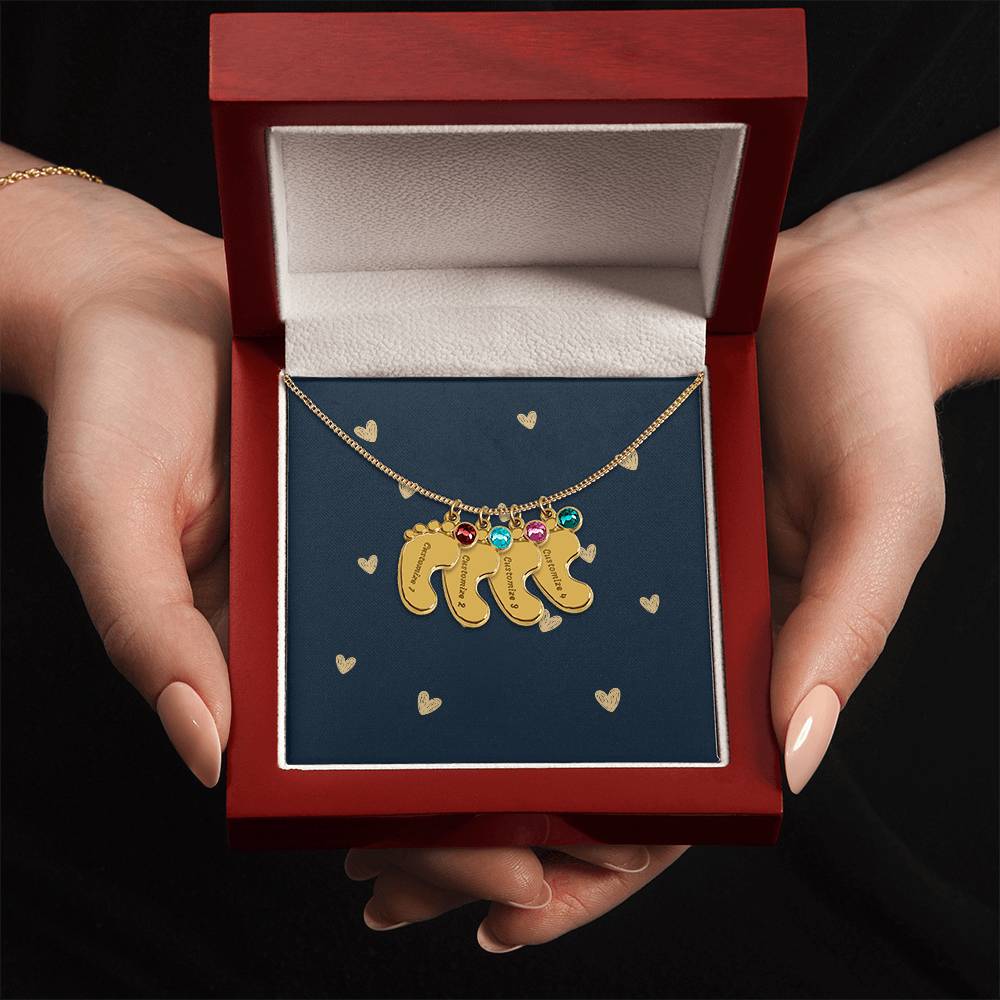 Personalized Cute Baby Feet Necklace with Birthstone | Custom Jewelry Gift Idea