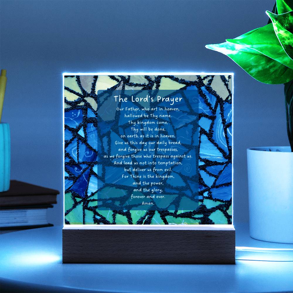The Lord's Prayer - Inspired Acrylic with Plaque LED Base Home Art Decor - Elegant Christian Home Blessing