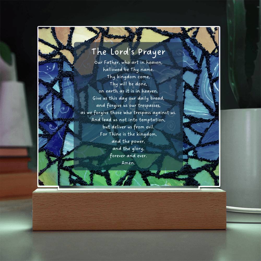 The Lord's Prayer - Inspired Acrylic with Plaque LED Base Home Art Decor - Elegant Christian Home Blessing