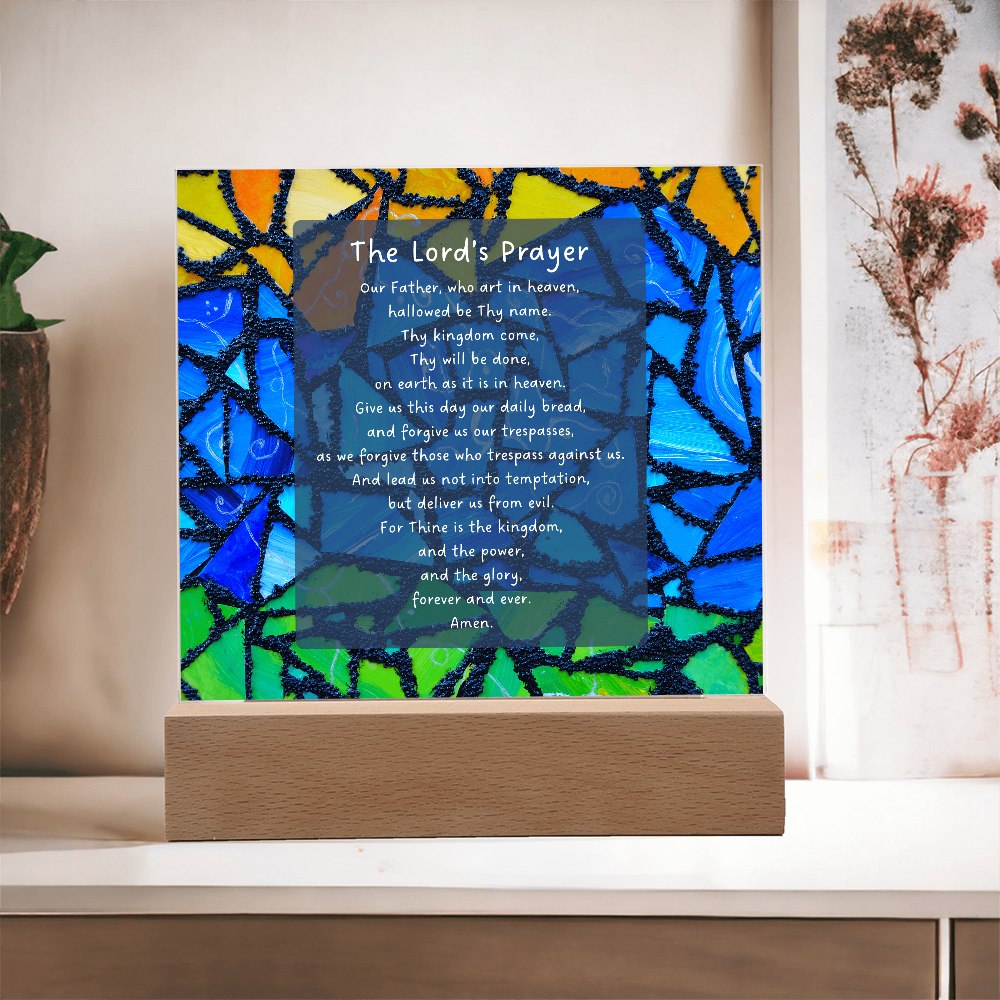 The Lord's Prayer - Inspired Acrylic with Plaque LED Base Home Art Decor - Elegant Christian Home Blessing
