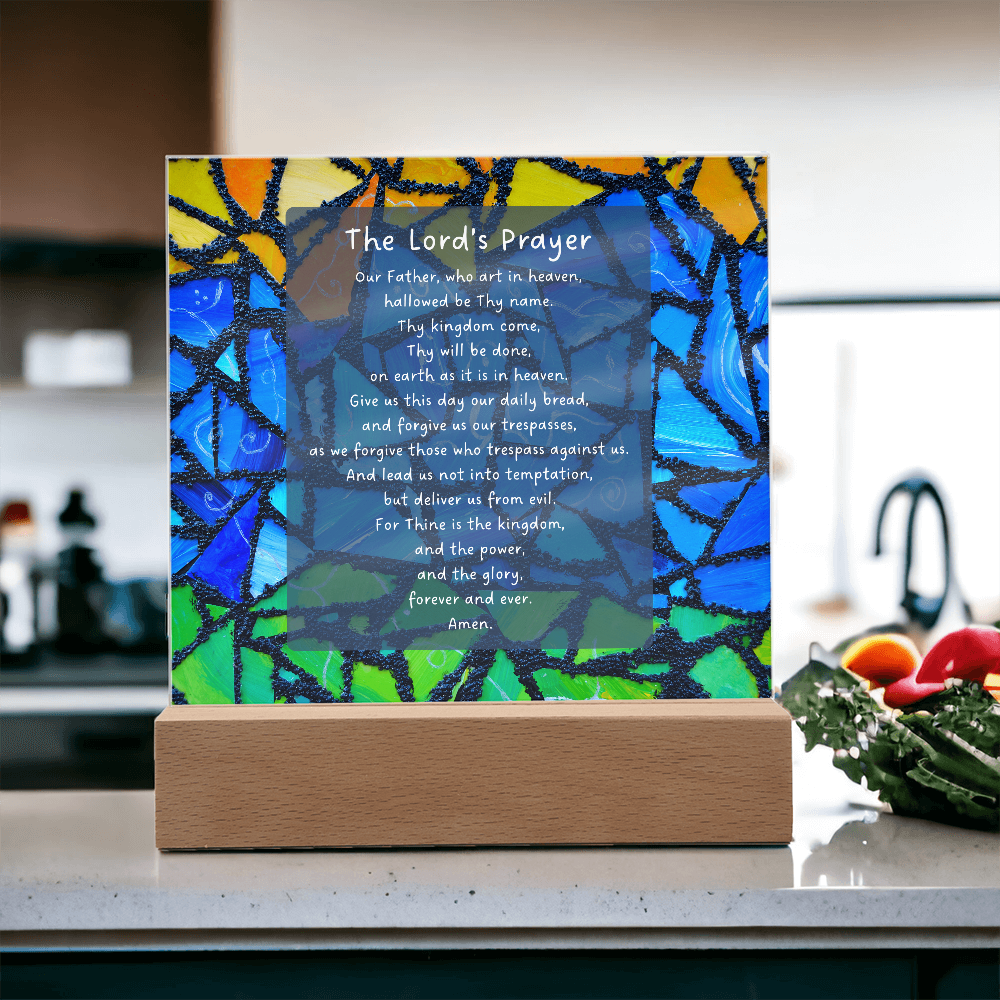 The Lord's Prayer - Inspired Acrylic with Plaque LED Base Home Art Decor - Elegant Christian Home Blessing
