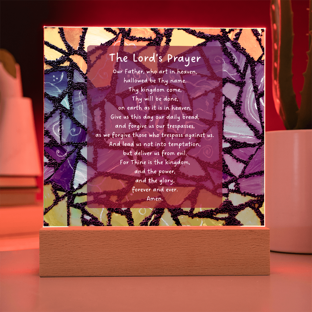 The Lord's Prayer - Inspired Acrylic with Plaque LED Base Home Art Decor - Elegant Christian Home Blessing