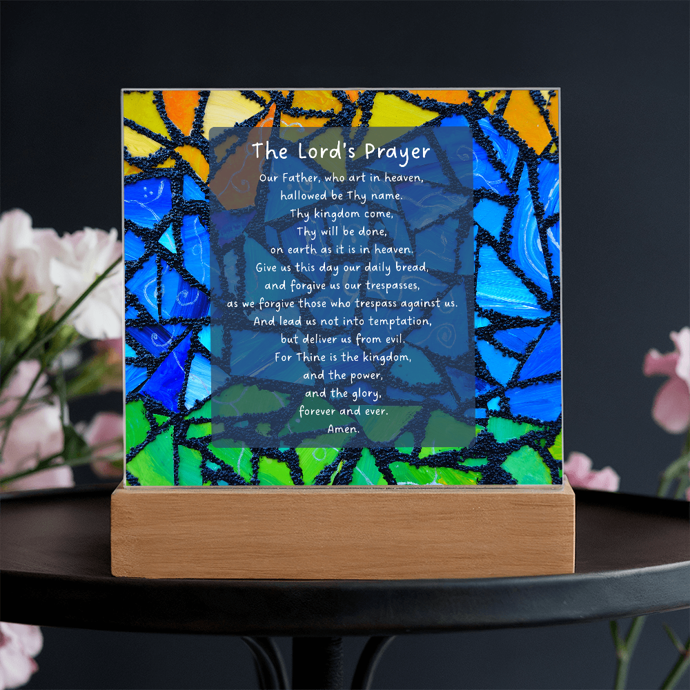 The Lord's Prayer - Inspired Acrylic with Plaque LED Base Home Art Decor - Elegant Christian Home Blessing