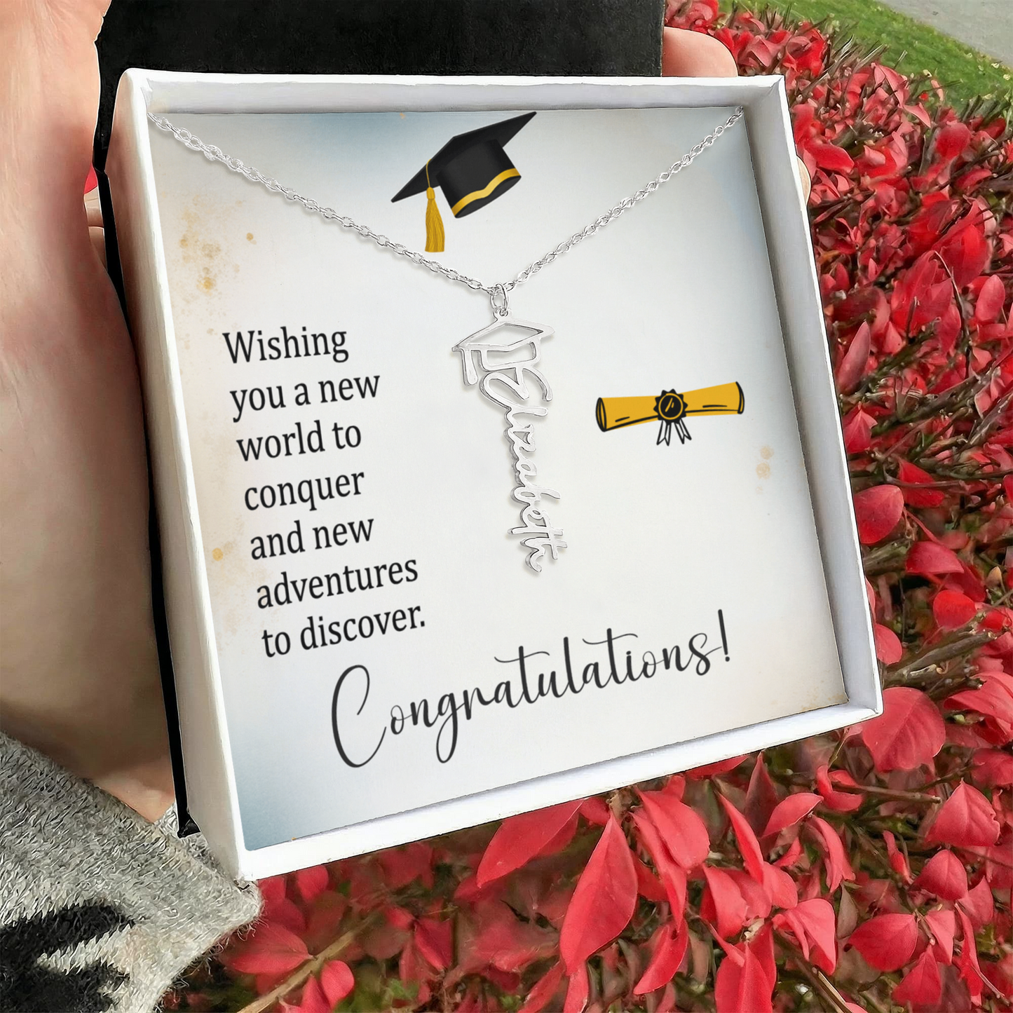 Graduation Cap Necklace and Message Card. Congratulations Gift Idea