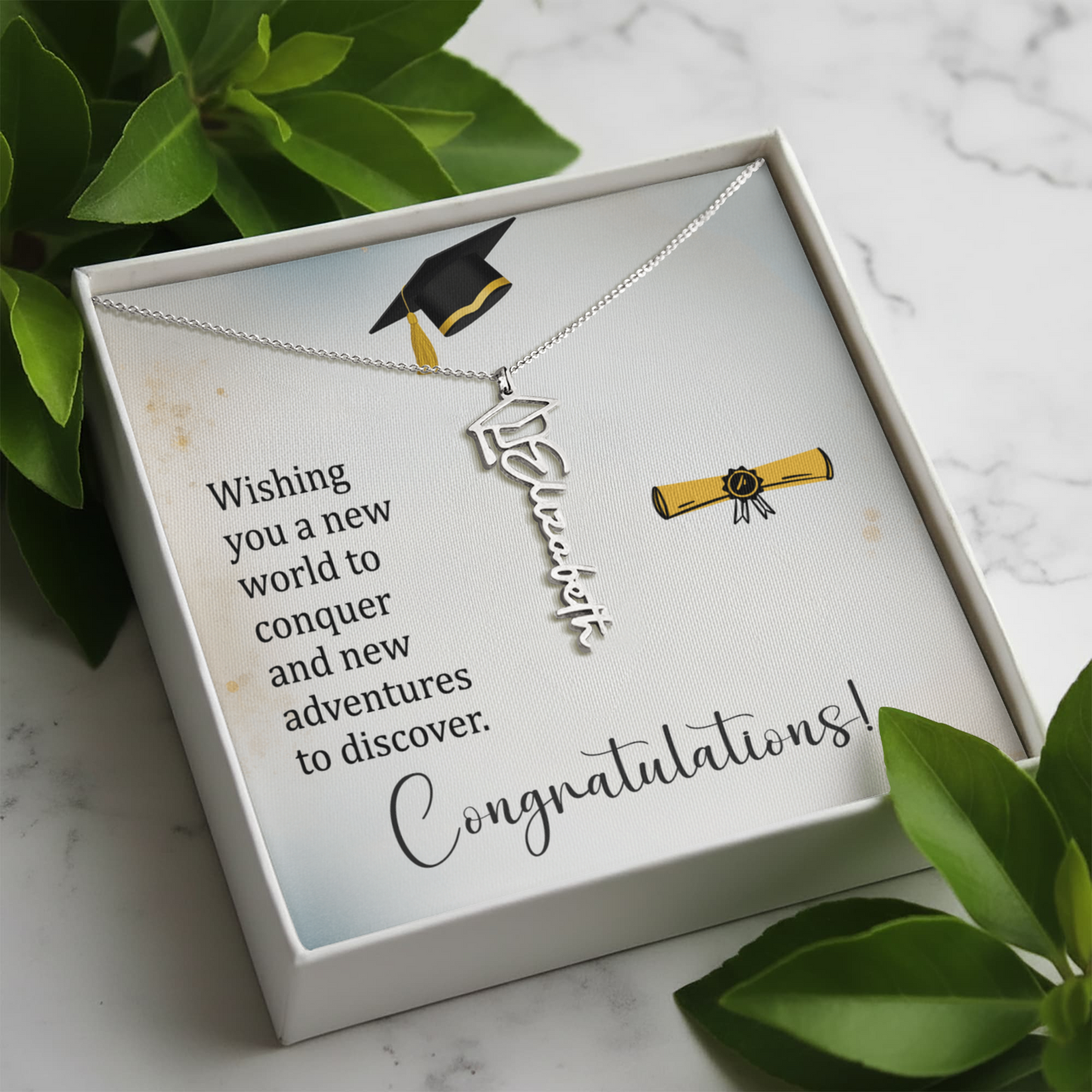 Graduation Cap Necklace and Message Card. Congratulations Gift Idea