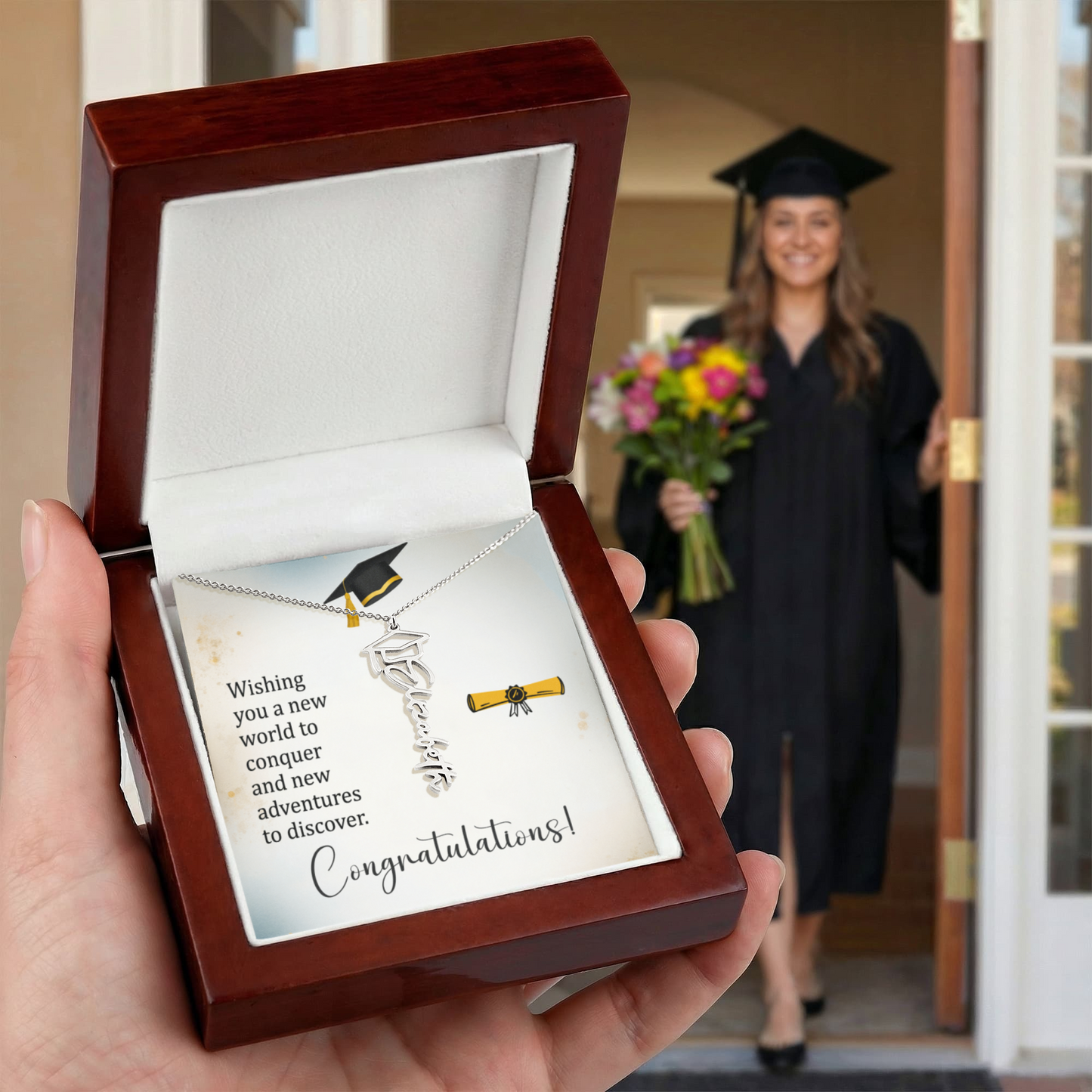 Graduation Cap Necklace and Message Card. Congratulations Gift Idea