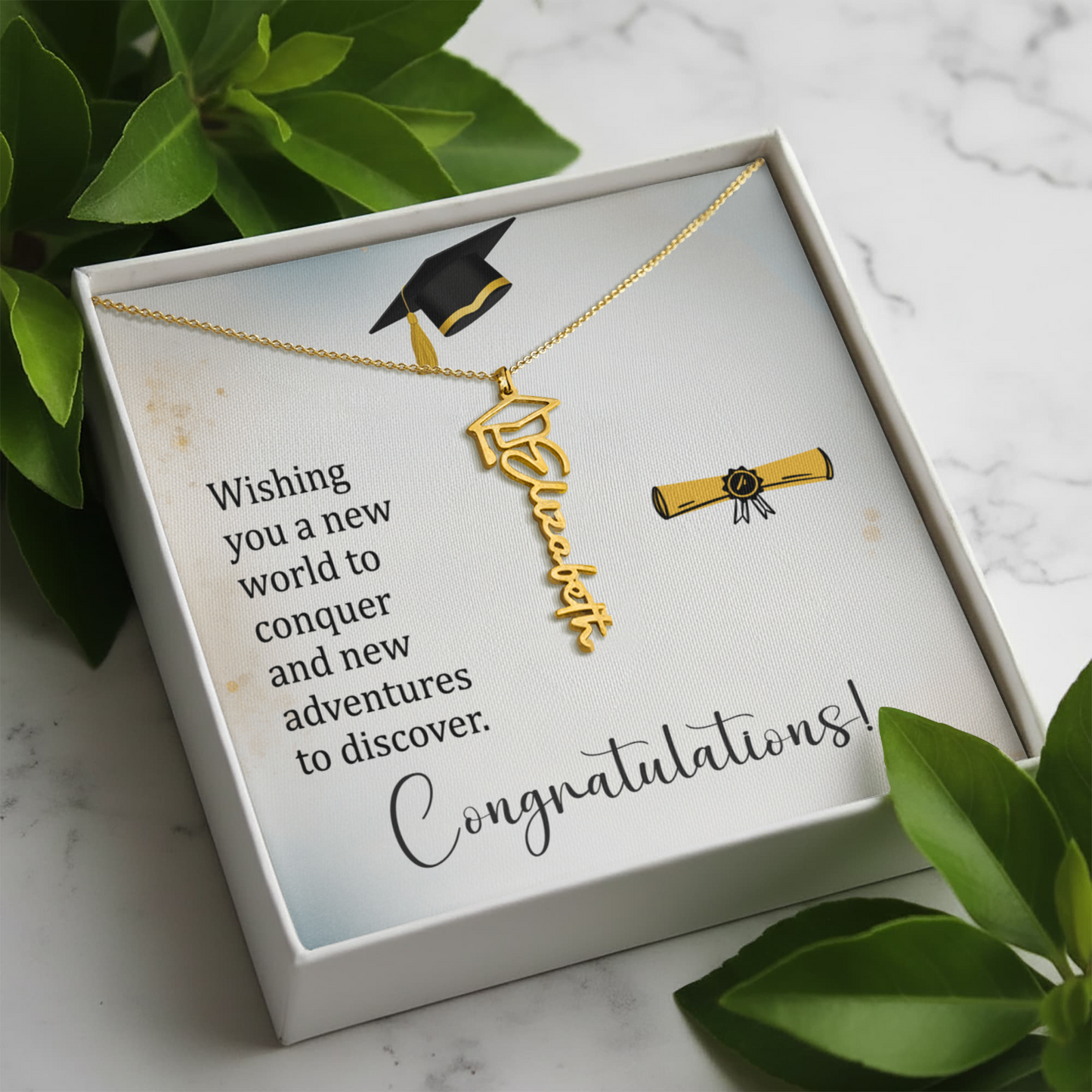 Graduation Cap Necklace and Message Card. Congratulations Gift Idea