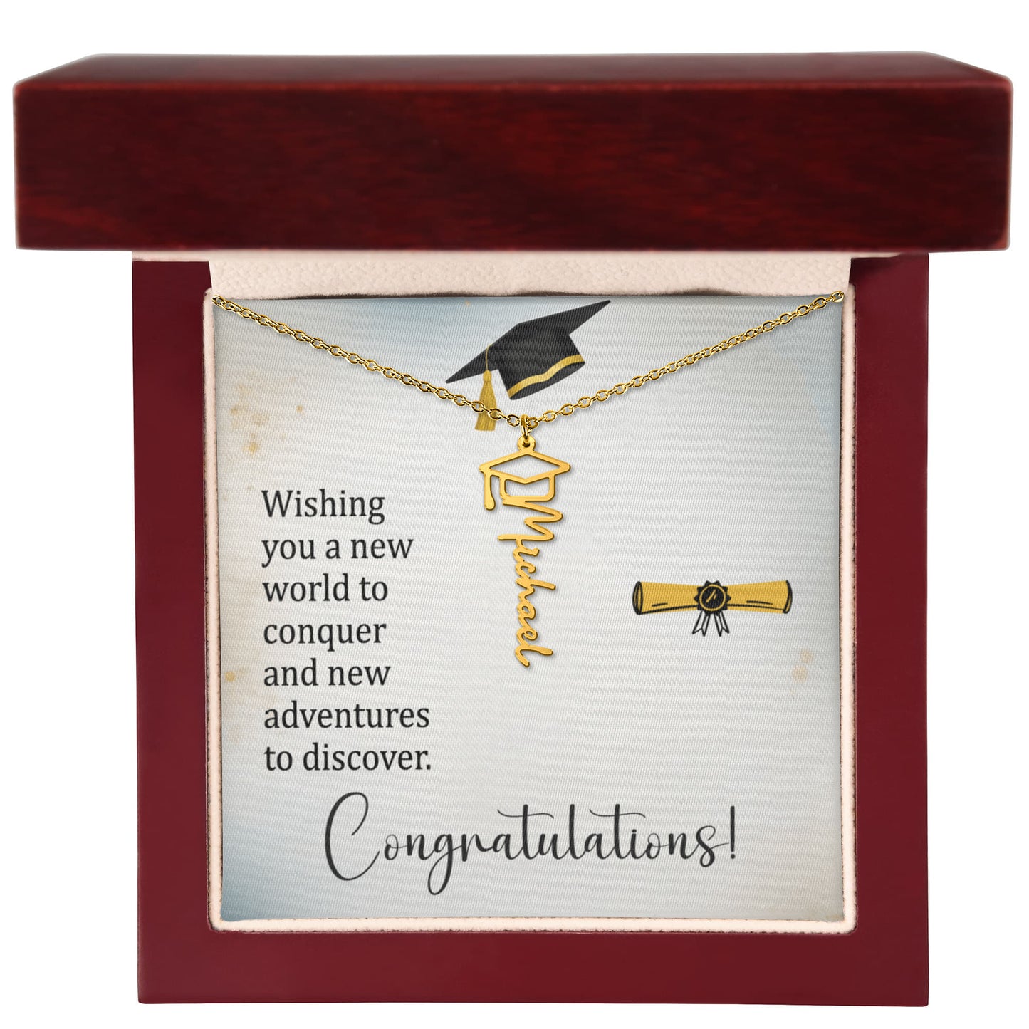 Graduation Cap Necklace and Message Card. Congratulations Gift Idea