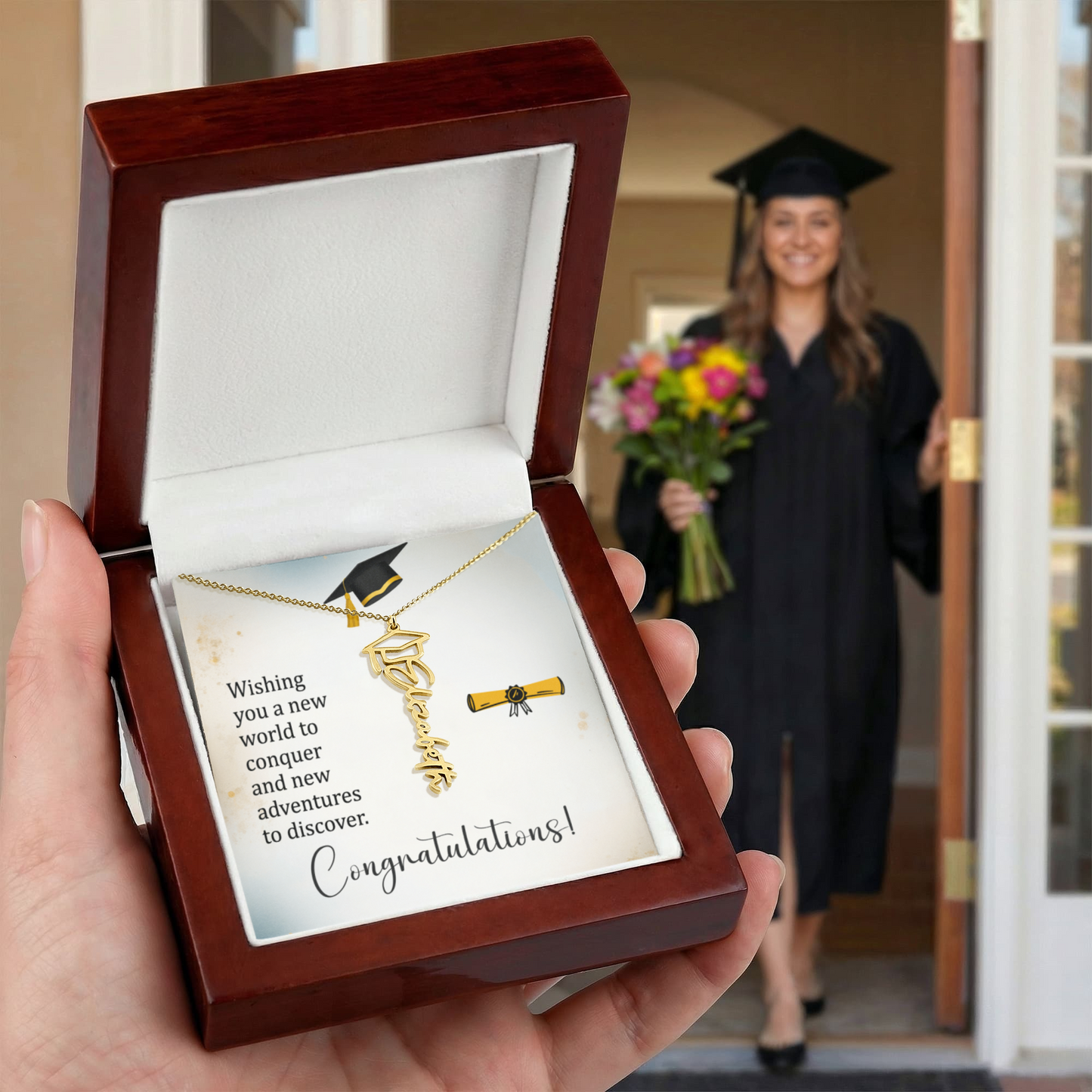 Graduation Cap Necklace and Message Card. Congratulations Gift Idea