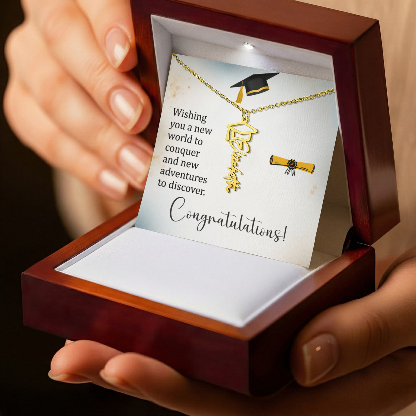 Graduation Cap Necklace and Message Card. Congratulations Gift Idea