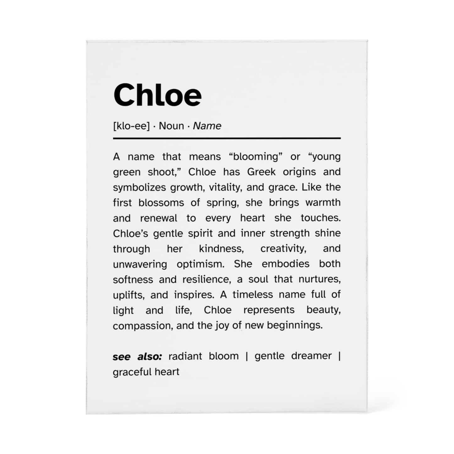 Chloe Name Meaning Art Acrylic Block | Home Decor