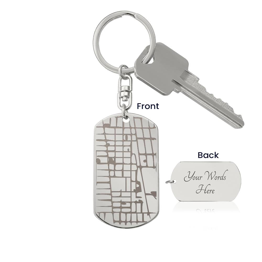 Personalized Custom Special Locations Engraved Dog Tag Map Keychain | Hunting Birthday Anniversary Christmas Gifts