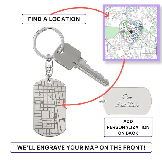 Personalized Custom Special Locations Engraved Dog Tag Map Keychain | Hunting Birthday Anniversary Christmas Gifts
