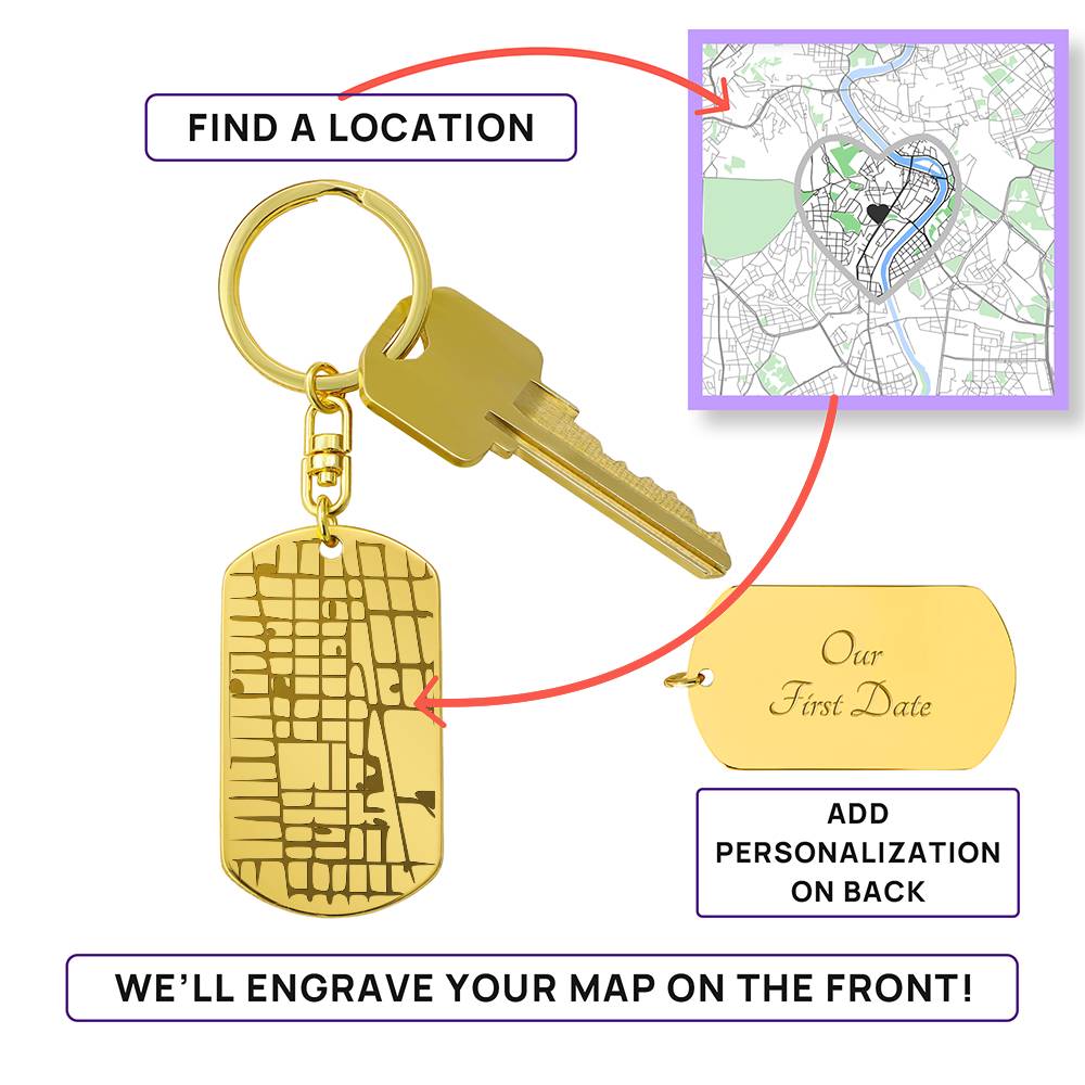 Personalized Custom Special Locations Engraved Dog Tag Map Keychain | Hunting Birthday Anniversary Christmas Gifts