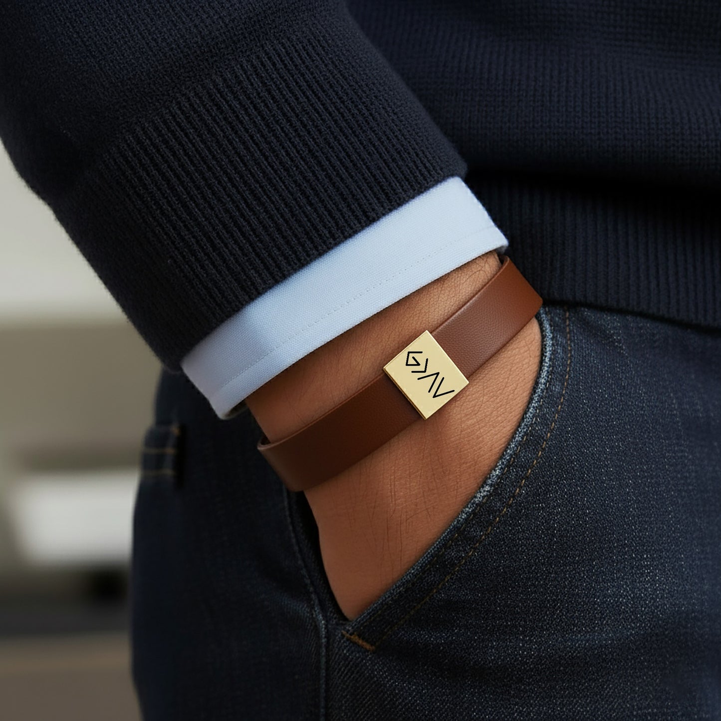 God is Greater than the Highs and Lows Premium Engraved Men's Leather Bracelet