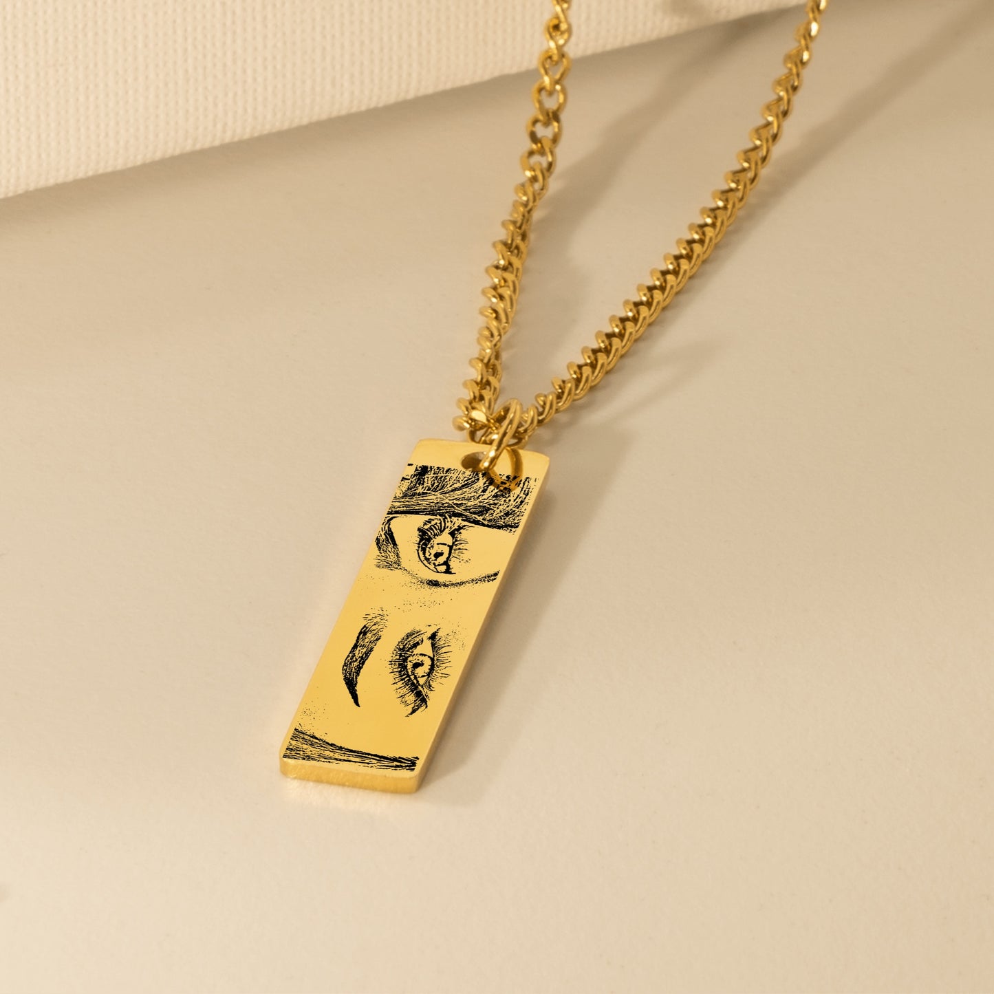 Personalized Custom Stunning Her Eyes His Eyes Your Eyes Engraved Cuban Vertical Bar Necklace | Special Gift Ideas for Birthday Christmas Anniversary