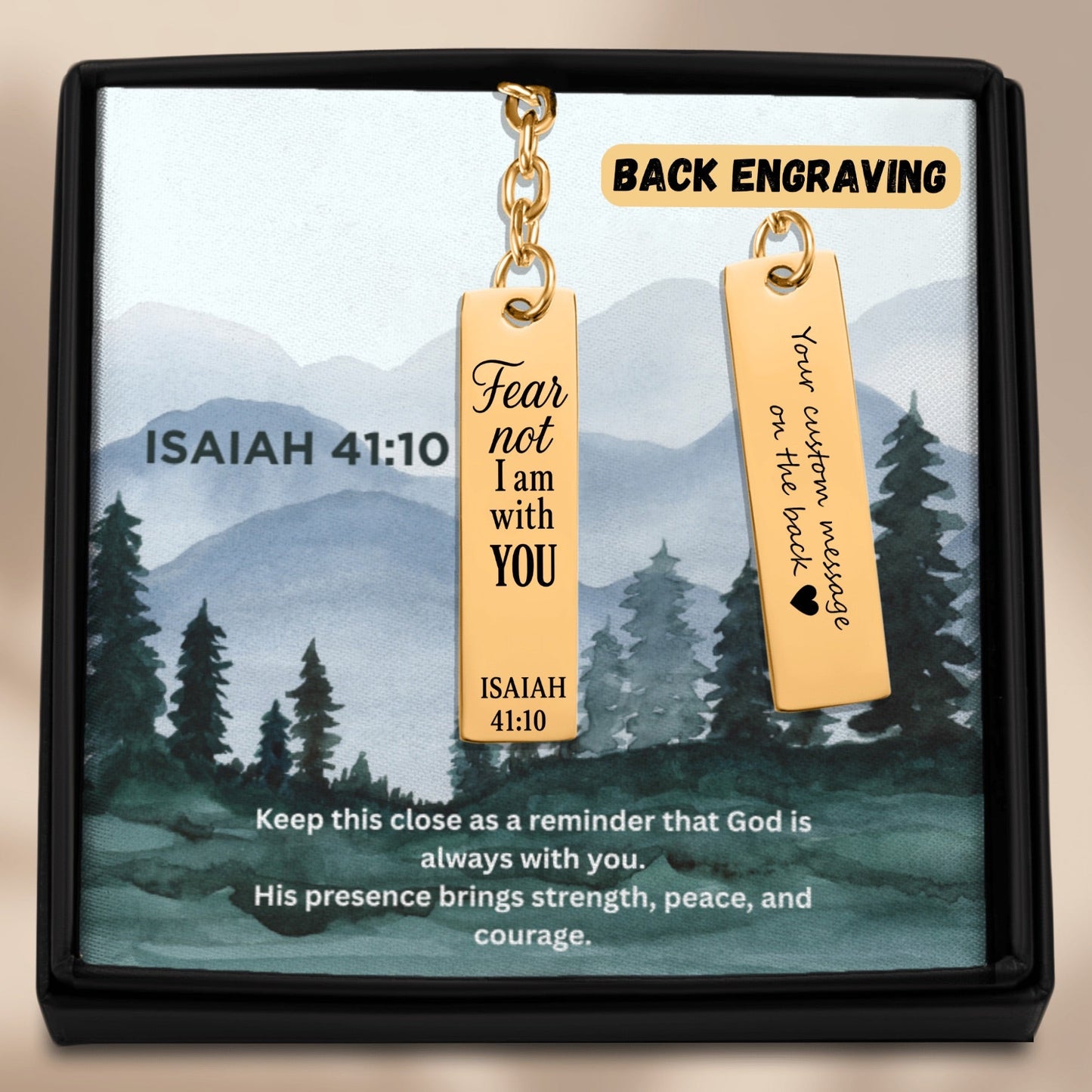 Isaiah 41:10 Engraved Vertical Bar Keychain | Fear not I am with You | Bible Verse Christian Faith Religious Inspirational Gift Ideas