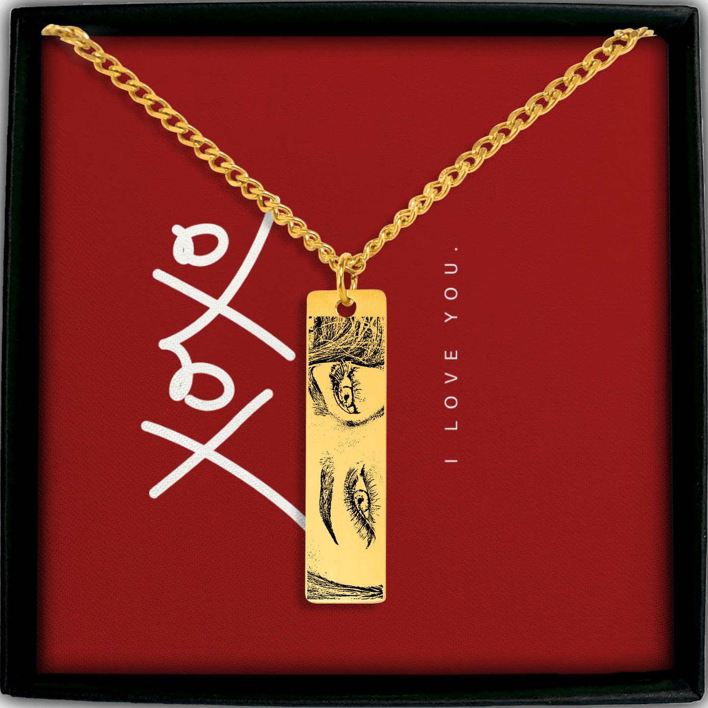 Personalized Custom Stunning Her Eyes His Eyes Your Eyes Engraved Cuban Vertical Bar Necklace | Special Gift Ideas for Birthday Christmas Anniversary