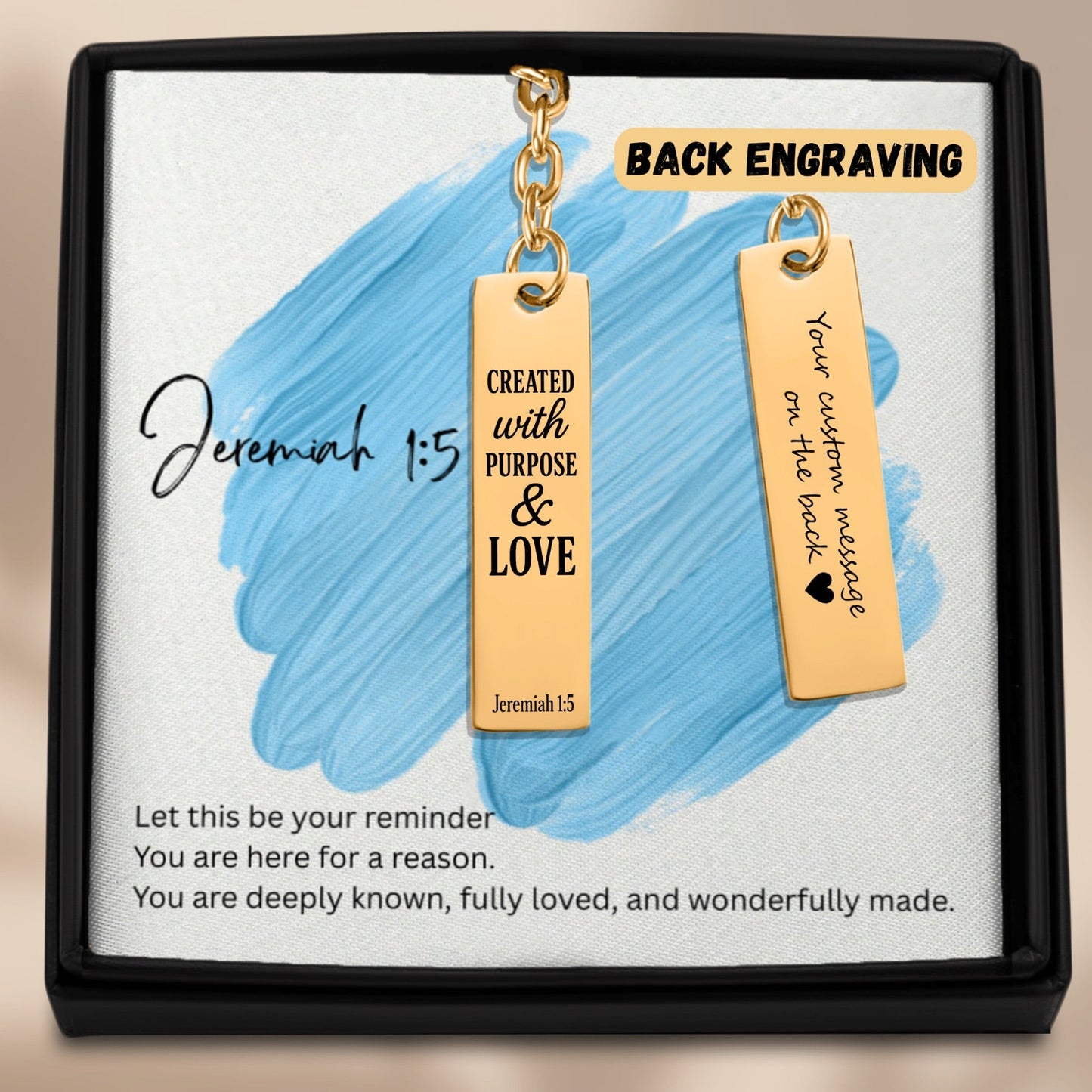 Jeremiah 1:5 Vertical Bar Keychain | Created with Purpose and Love | Bible Verse Christian Faith Religious Inspirational Gift Ideas