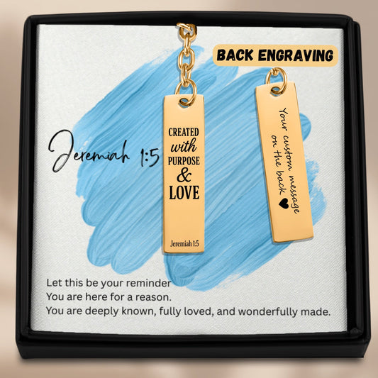 Jeremiah 1:5 Vertical Bar Keychain | Created with Purpose and Love | Bible Verse Christian Faith Religious Inspirational Gift Ideas