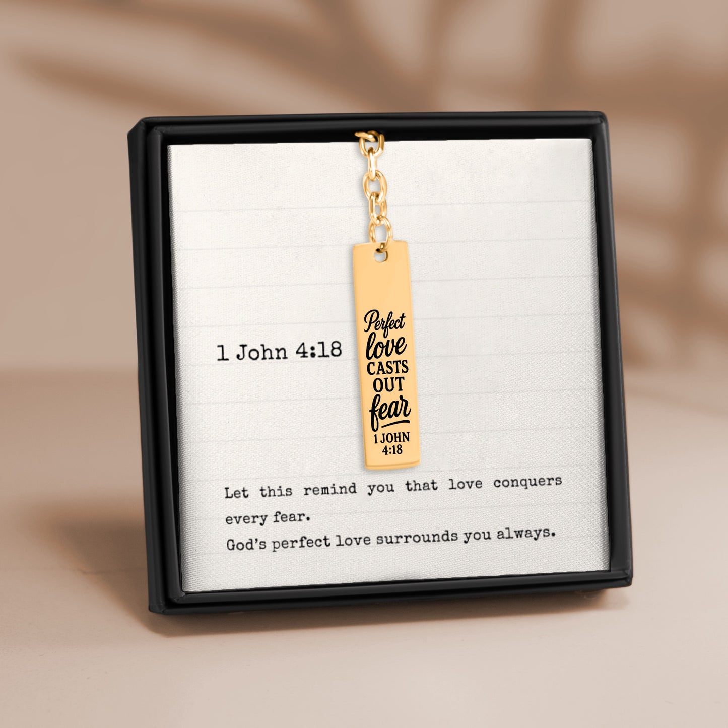 1 John 4:18 Perfect Love Casts Out Fear Engraved Vertical Bar Keychain | Bible Verse Christian Faith Religious Inspirational Gift Ideas