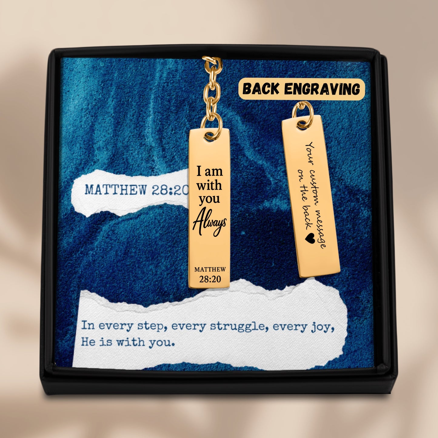 Matthew 28:20 Engraved Vertical Bar Keychain | I am with You Always | Bible Verse Christian Faith Religious Inspirational Gift Ideas