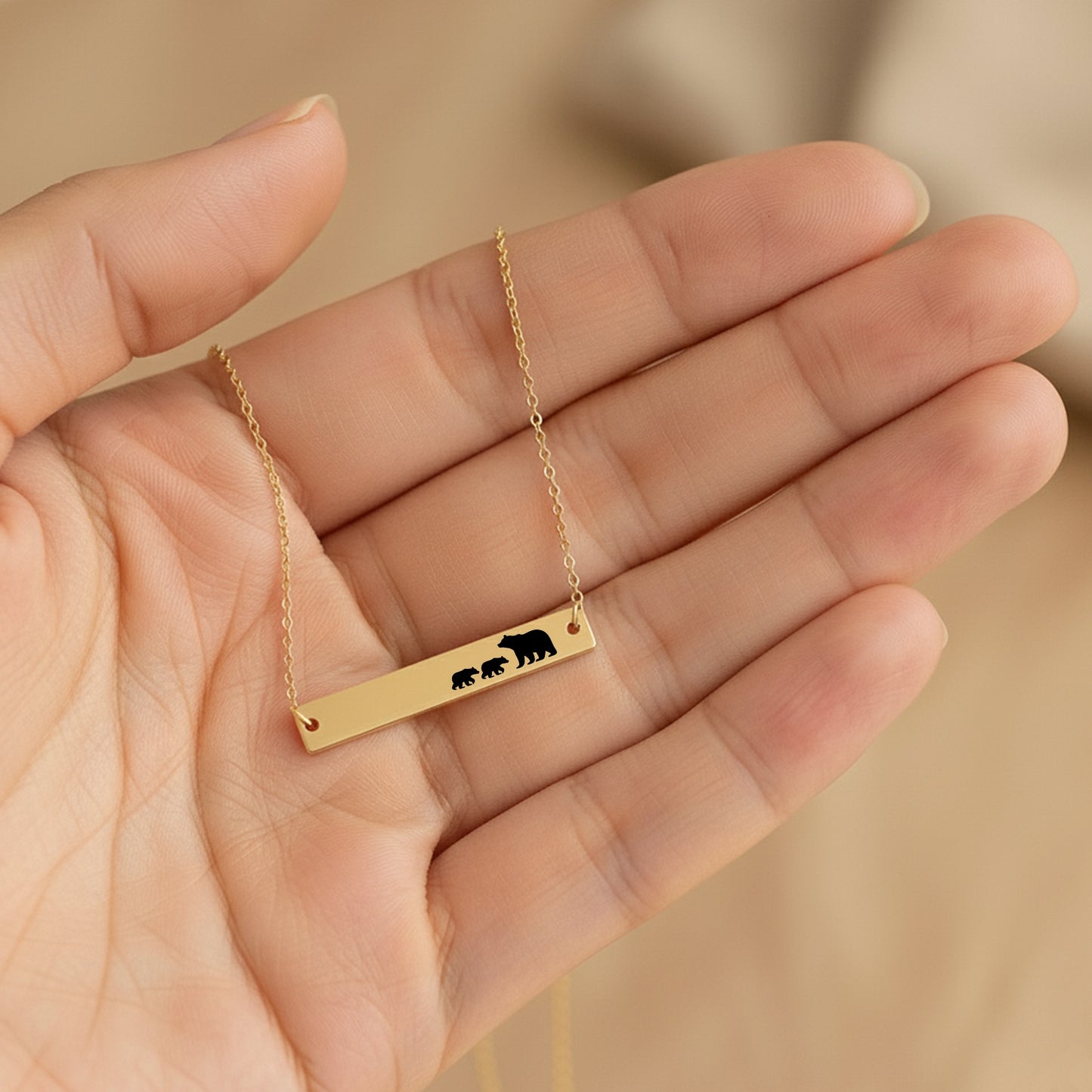 Mama Bear Bar Necklace, Mama Bear Bear Cubs Necklace, Mommy Necklace, Mother's Day Gift, New Mom Gift, Push Present for Wife, Gift for Her