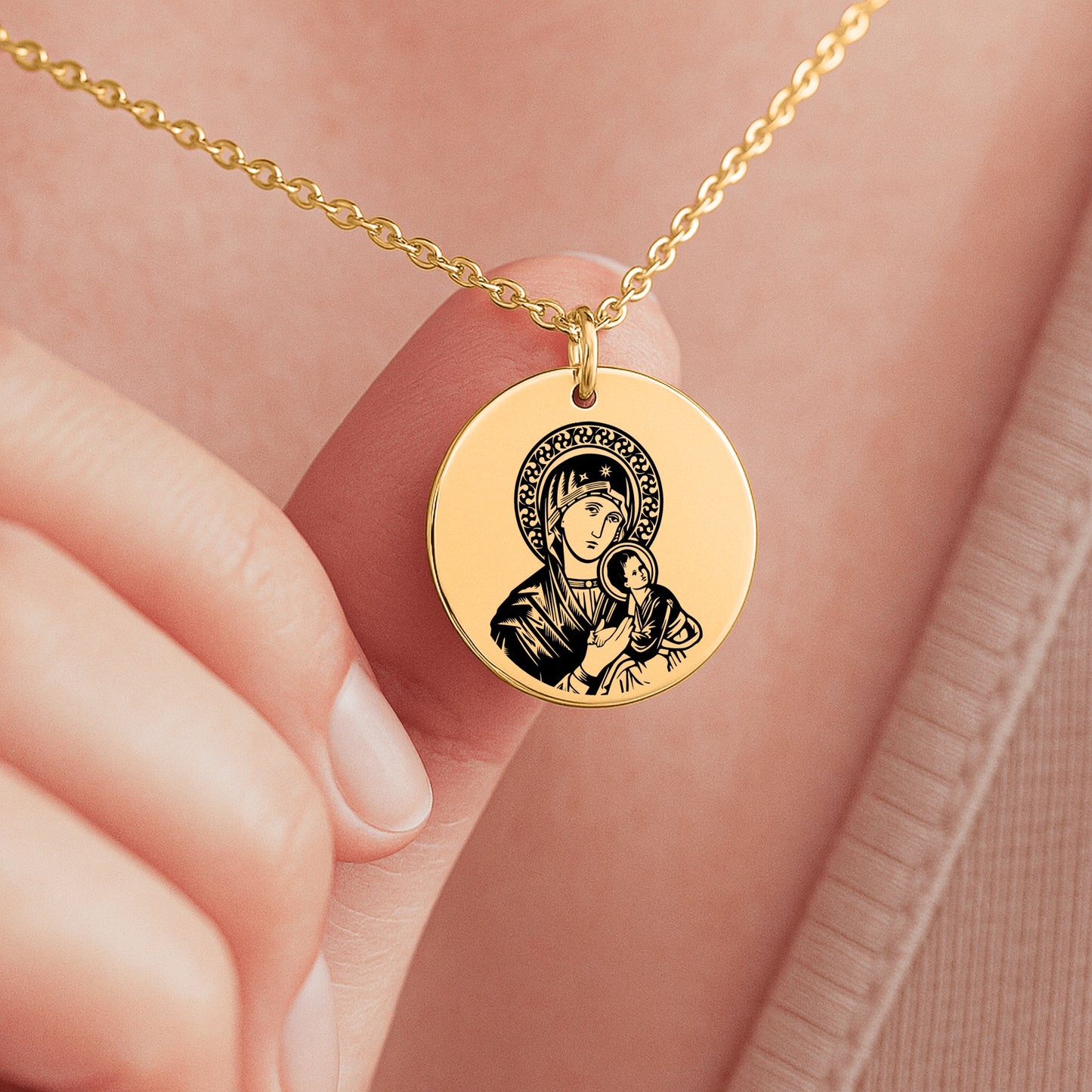 Mary and Jesus | Our Lady of Perpetual Help Engraved Necklace