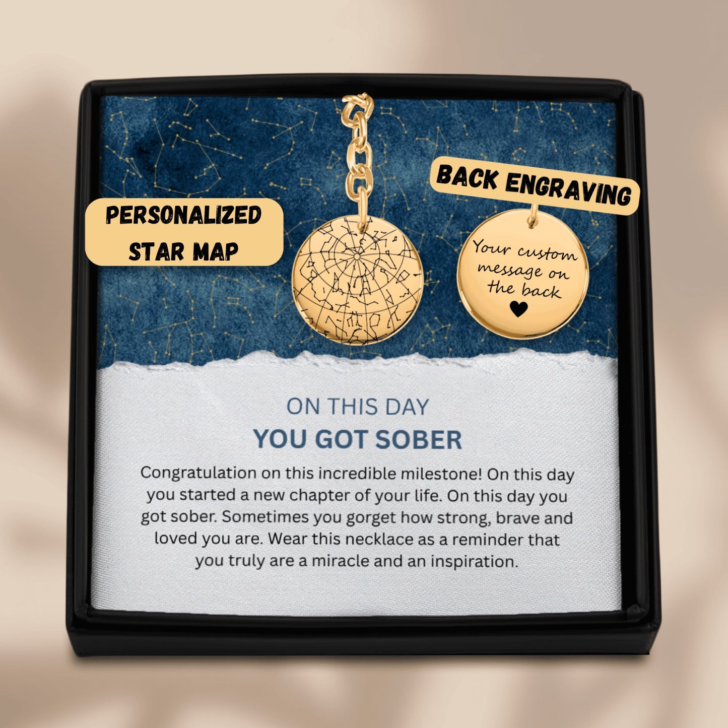 Custom Sober Day Star Map Sobriety Coin Keychain | Anniversary Recovery Encouragement Inspiration Gift