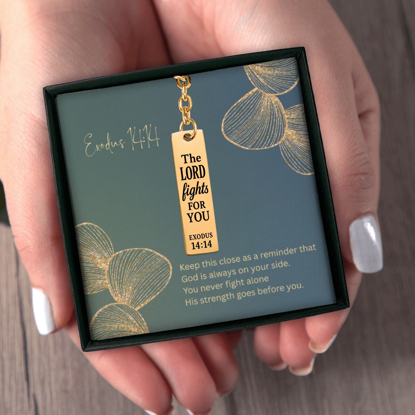 Exodus 14:14 Engraved Vertical Bar Keychain | The Lord Fights for You | Bible Verse Christian Faith Religious Inspirational Gift Ideas