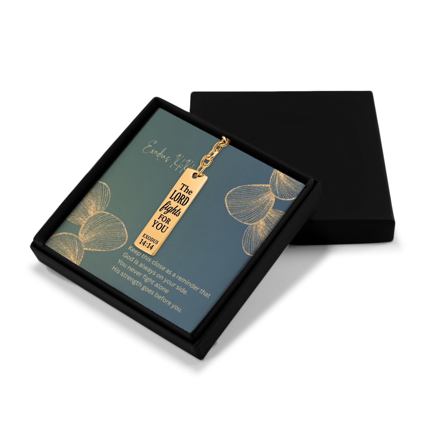 Exodus 14:14 Engraved Vertical Bar Keychain | The Lord Fights for You | Bible Verse Christian Faith Religious Inspirational Gift Ideas