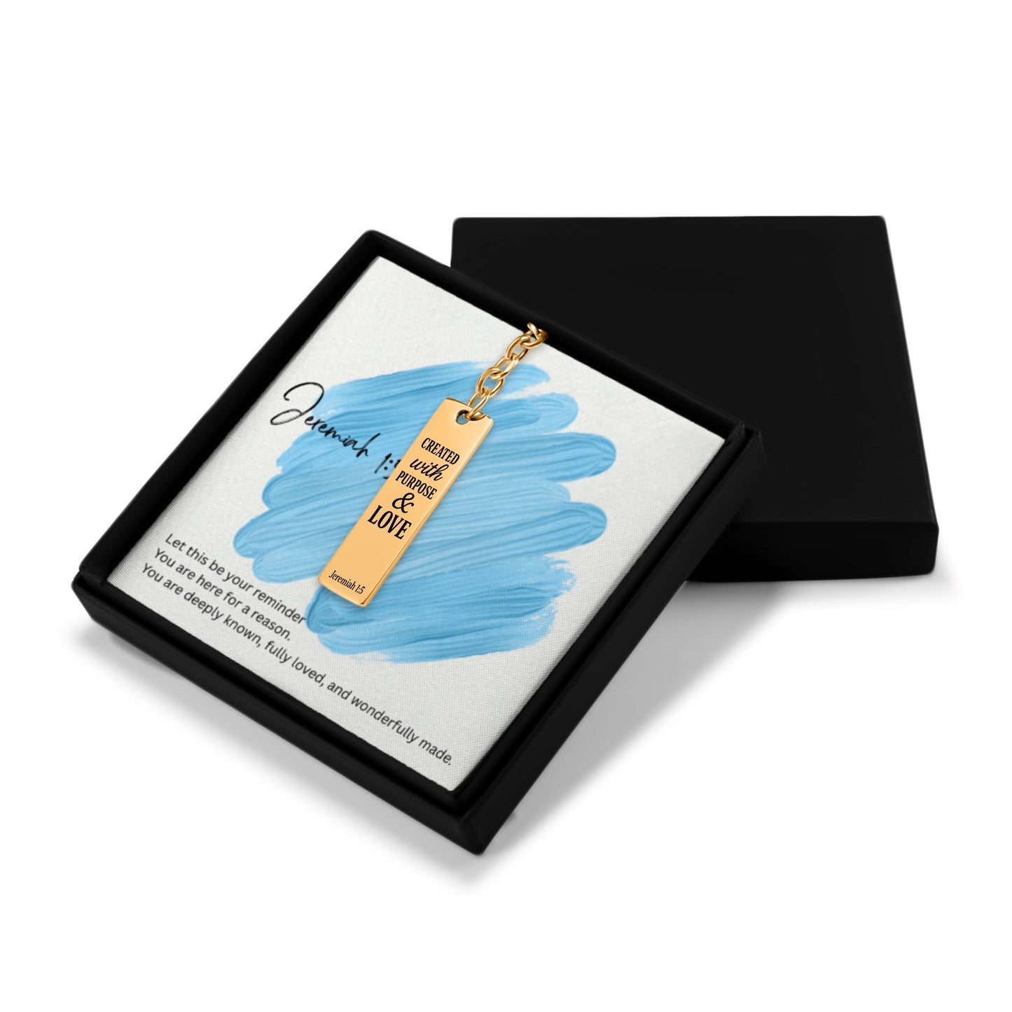 Jeremiah 1:5 Vertical Bar Keychain | Created with Purpose and Love | Bible Verse Christian Faith Religious Inspirational Gift Ideas