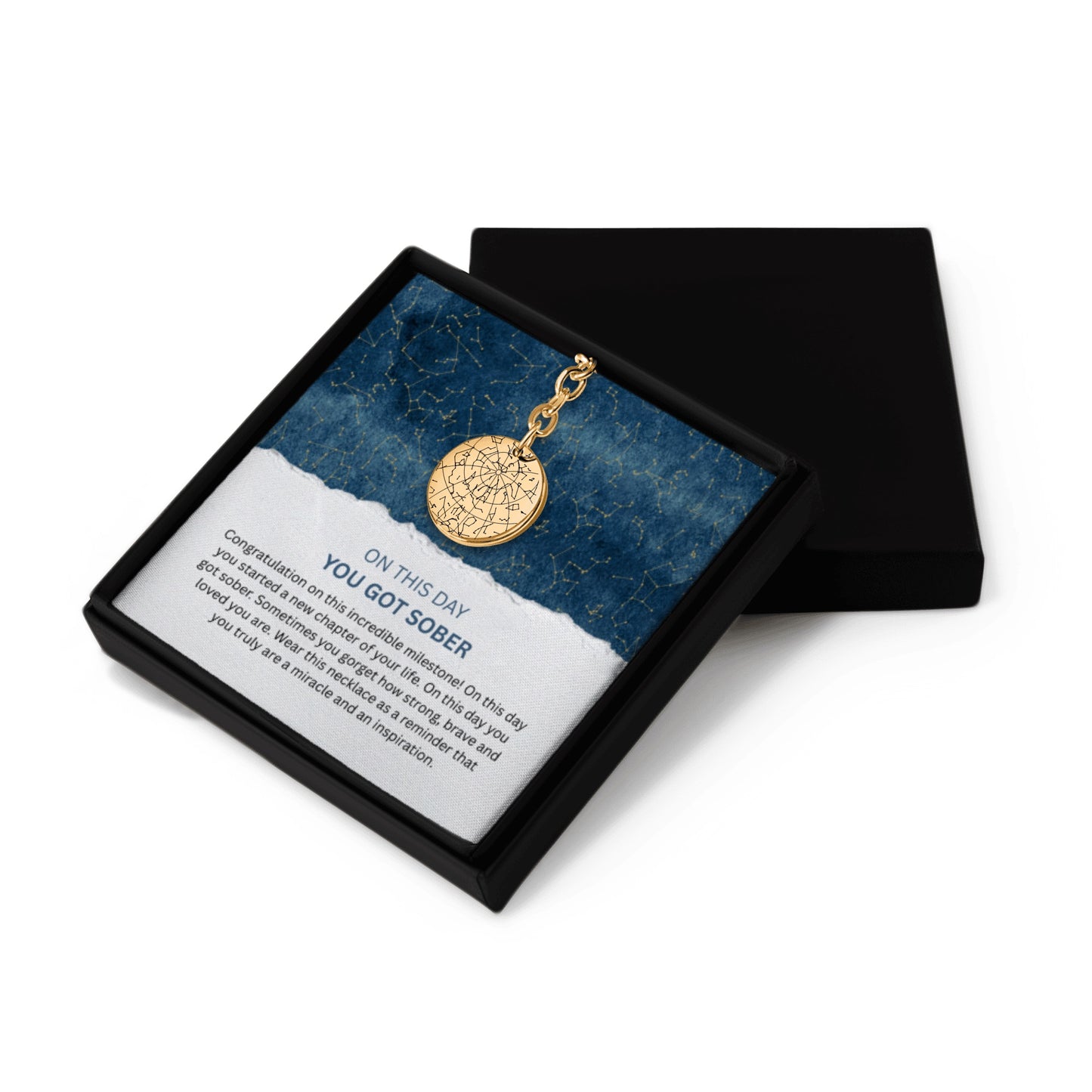 Custom Sober Day Star Map Sobriety Coin Keychain | Anniversary Recovery Encouragement Inspiration Gift