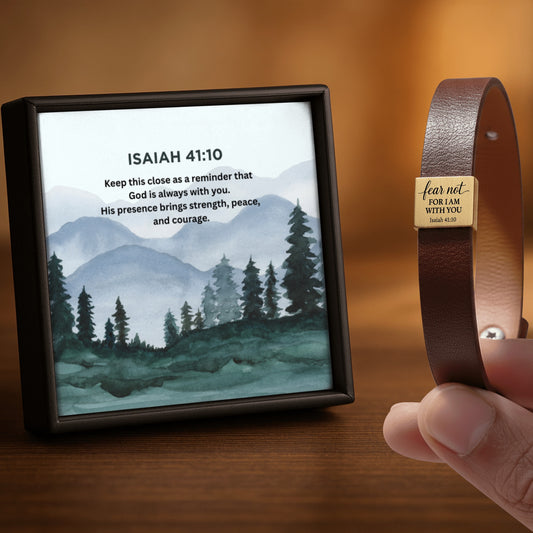 Isaiah 41:10 Premium Engraved Men's Leather Bracelet | Fear not I am with You | Bible Verse Christian Faith Religious Inspirational Gift Ide