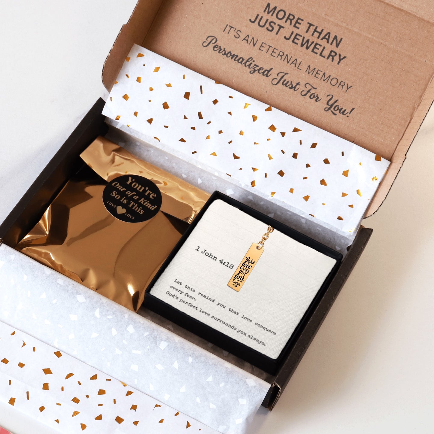 1 John 4:18 Perfect Love Casts Out Fear Engraved Vertical Bar Keychain | Bible Verse Christian Faith Religious Inspirational Gift Ideas