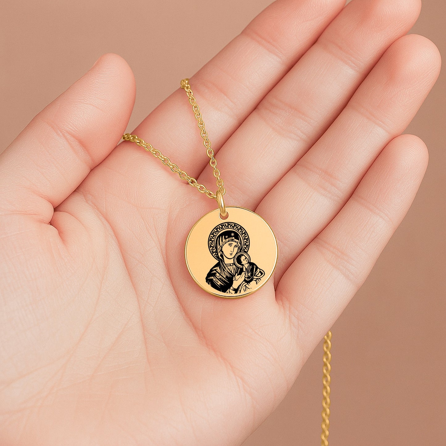 Mary and Jesus | Our Lady of Perpetual Help Engraved Necklace