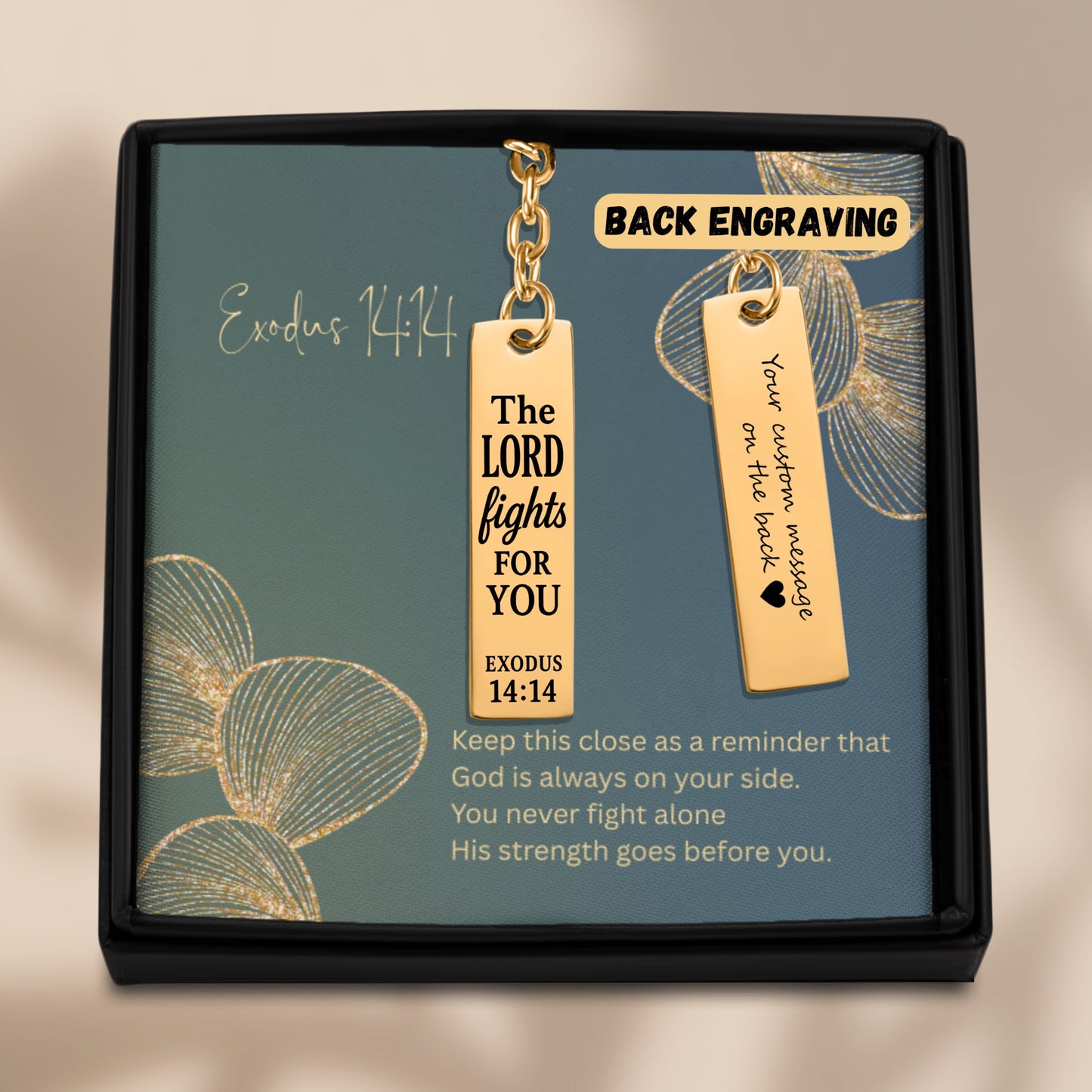 Exodus 14:14 Engraved Vertical Bar Keychain | The Lord Fights for You | Bible Verse Christian Faith Religious Inspirational Gift Ideas