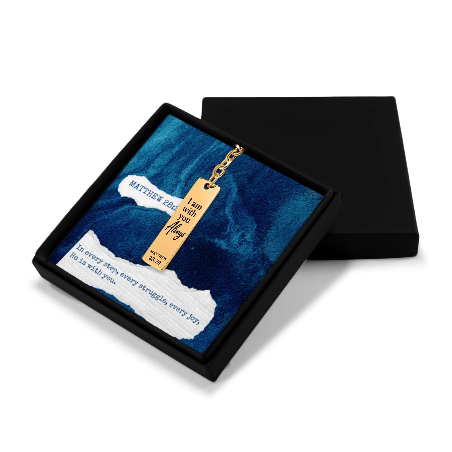 Matthew 28:20 Engraved Vertical Bar Keychain | I am with You Always | Bible Verse Christian Faith Religious Inspirational Gift Ideas