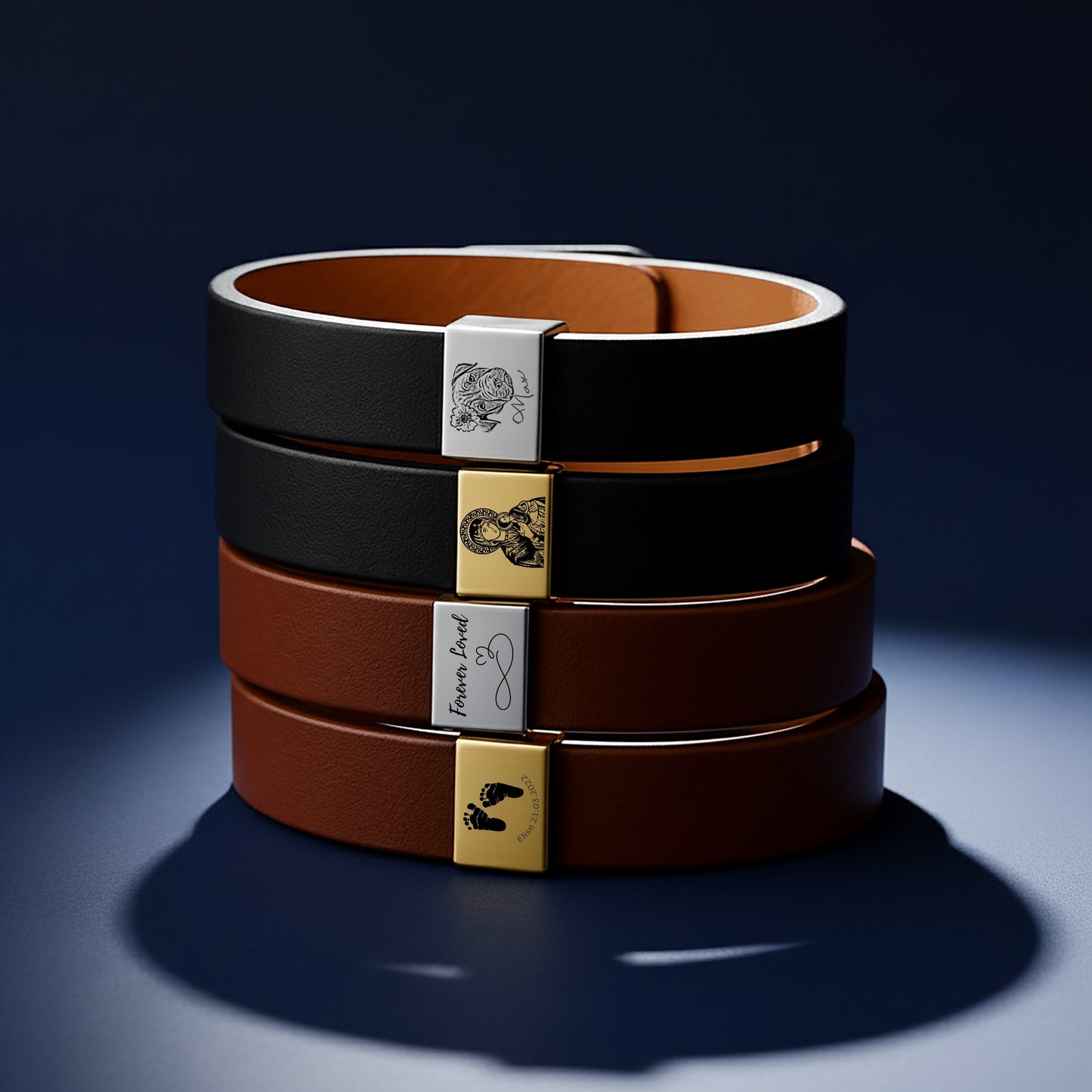 Mary and Jesus, Our Lady of Perpetual Help Premium Engraved Men's Leather Bracelet