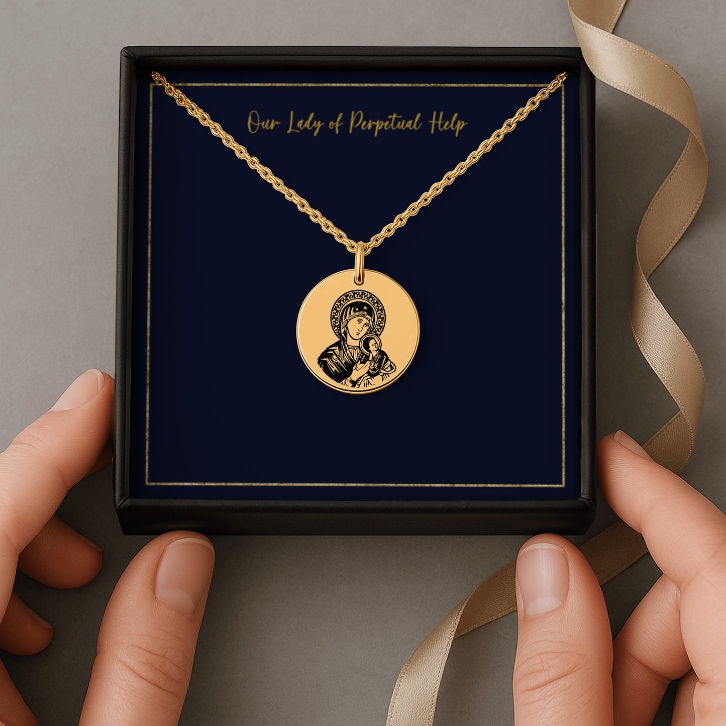Mary and Jesus | Our Lady of Perpetual Help Engraved Necklace
